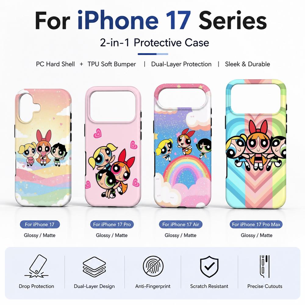 Phone Case Anime - เคสโทรศัพท์ลายอนิเมะ P-Powerpuff Girls วัสดุฟิล์ม 2-in-1 สำหรับ